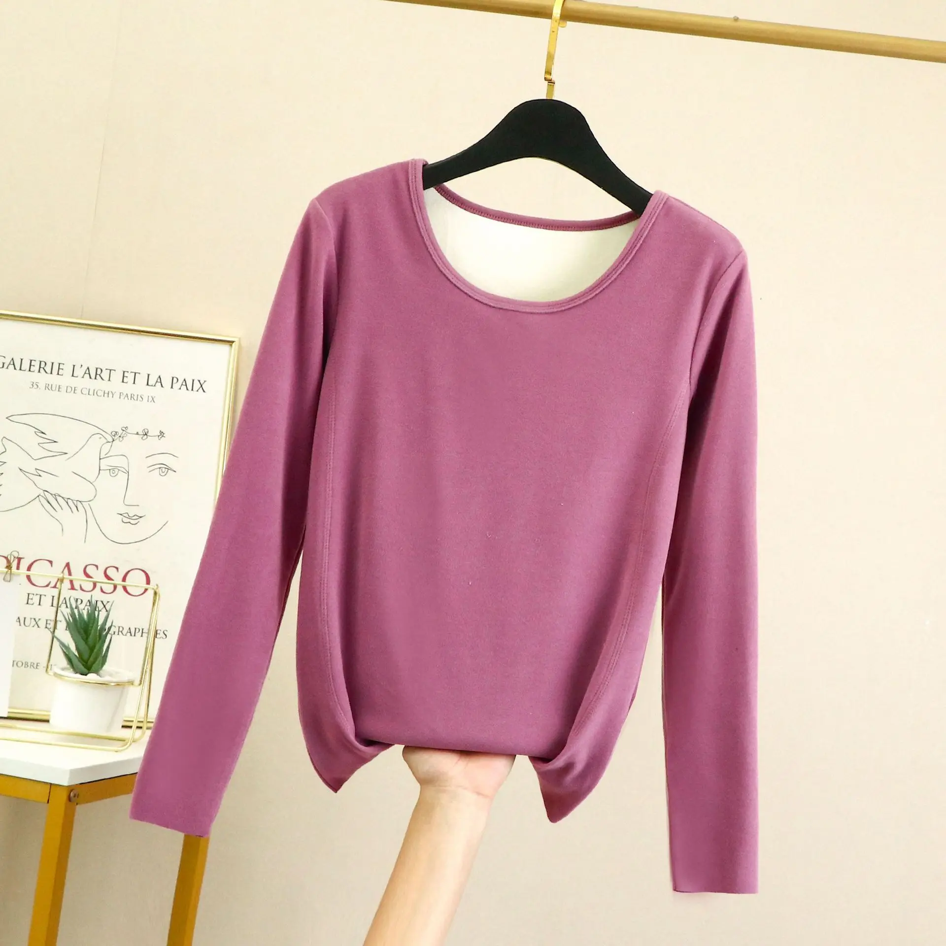 Women thermal top  base layer German Velvet Thicken Warm Autumn Clothes Leisure Inside No Trace Cold Protection Home Underwear