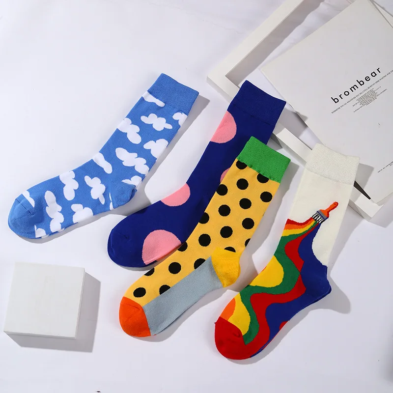 Spring and Autumn Fashion Women's Socks Cartoon Blue Sky White Cloud Color Wave Dot Funny Harajuku Casual Socks Christmas Gift