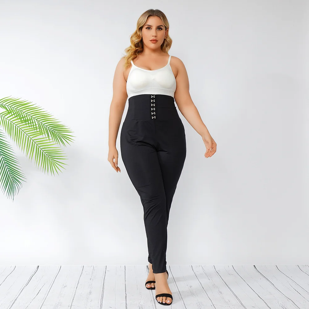 

Plus Size Trousers Women's Wear Pair Of Hook Buckle Wearing Bottomed Tights Autumn High Waist Thin OL Commuter Large Pants