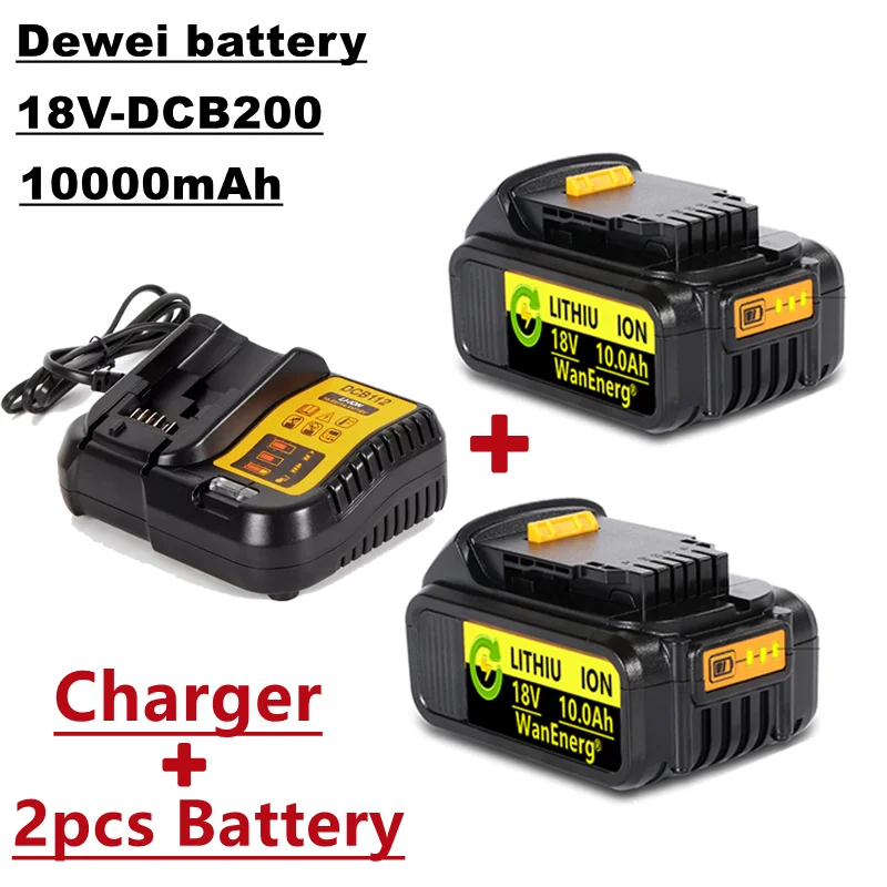 

18V power tool battery, 10.0Ah, for dcb180 dcb181 dcb182 dcb201 dcb201-2 dcb200-2 dcb204-2 L50, sold with 2 batteries + charger
