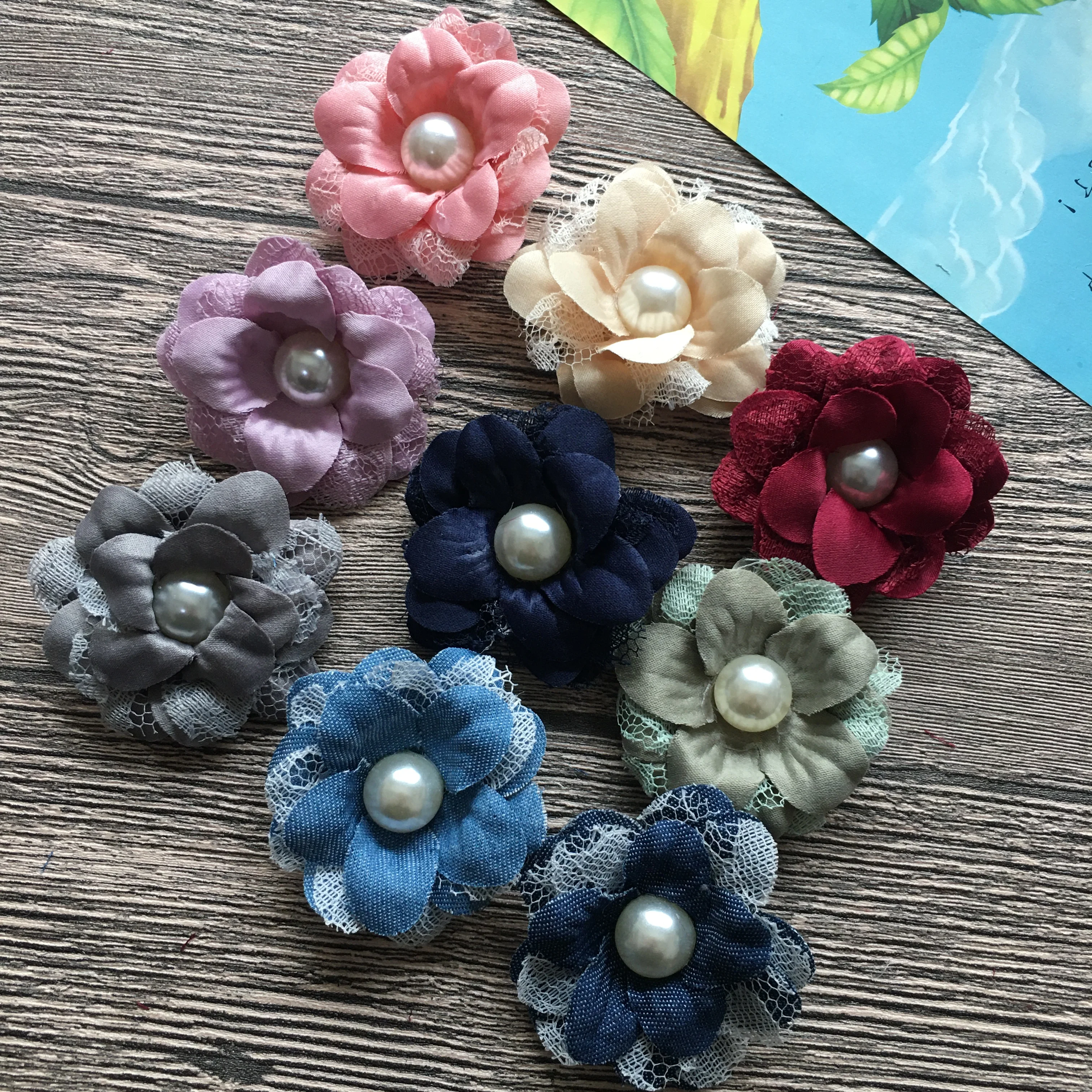 Демин Цветок для ребенка DIY аксессуары 2 0 дюймов Ткань Искусство цветы ручной