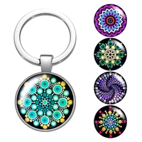 le colorful dots patterns flowers fashion glass cabochon keychain bag car key rings holder silver plated key chains men women