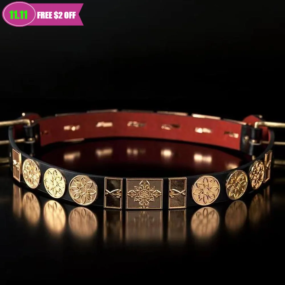 

2022 Chinese Men's Hanfu Belt Leather Belt Men's Chinese Rivet Buckle Punk Belt Men's Rock Style Cowboy Metal Belt Waistband