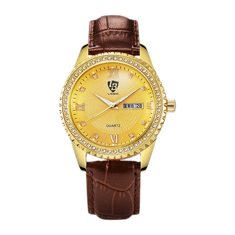 

Fashion Genuine leather Strap Watches Mens Casual Date Week Waterproof Quartz Wristwatch Clock Male reloj hombre L1001