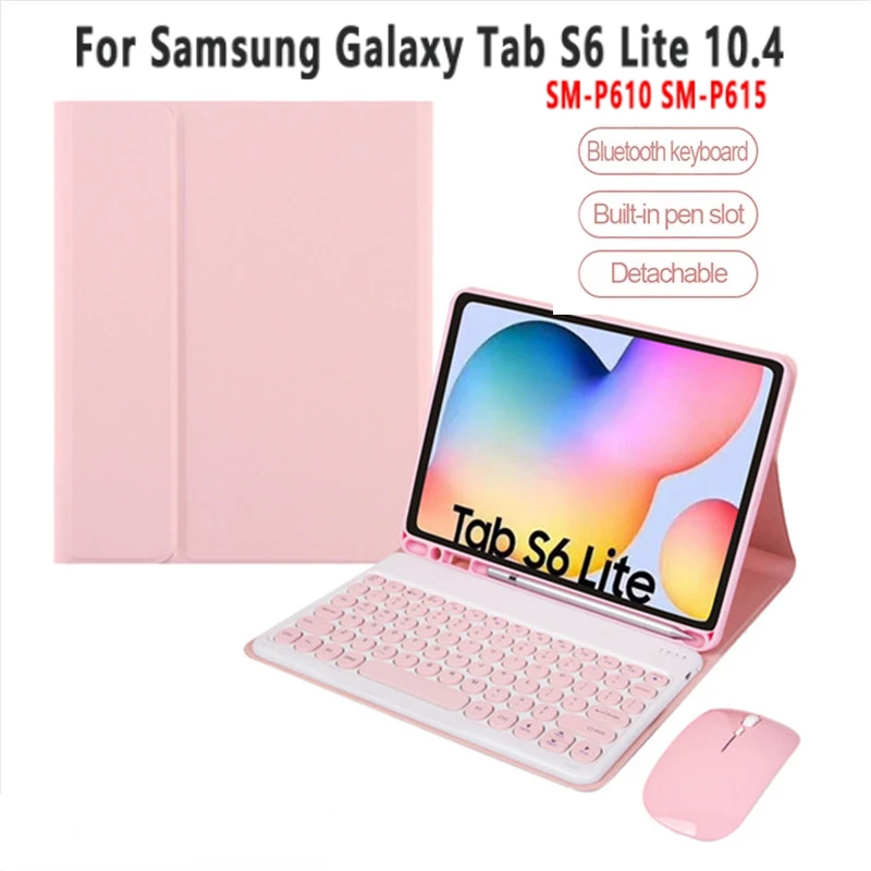 

For Samsung Galaxy Tab S6 Lite 10.4 P610 P615 SM-P610 SM-P615 Keyboard Case With Bluetooth Mouse PU Leather Tablet Cover Shell