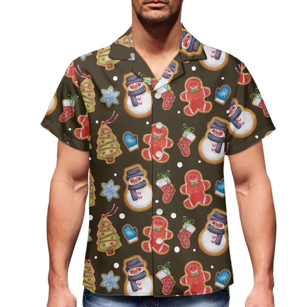 

Необычная забавная Рождественская тема 3D печать, мужские рубашки из хлопка, повседневные уличные топы, унисекс, праздничная шикарная гавайская рубашка для вечеринки