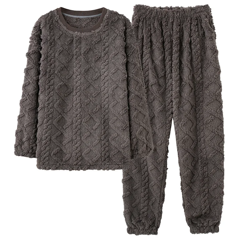 2022 Winter men's pajamas with fleece and thickened men's pajamas suit large size home wear coral fleece suit