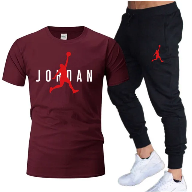 2023 Summer Men's Leisure Sportswear Set Brand Short Sleeve T-shirt+Pants 2-Piece Fitness Jogging Pants Sportswear Set
