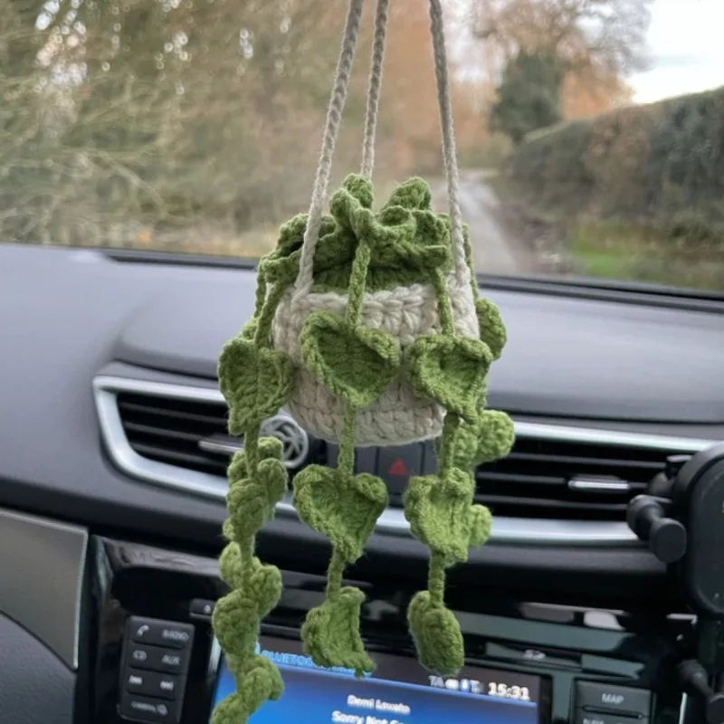 

NEW Cute Potted Plants Crochet Car Basket,Hanging Plant Crochet for Car Decor,Car Ornament Rear View Mirror Hanging Accessories