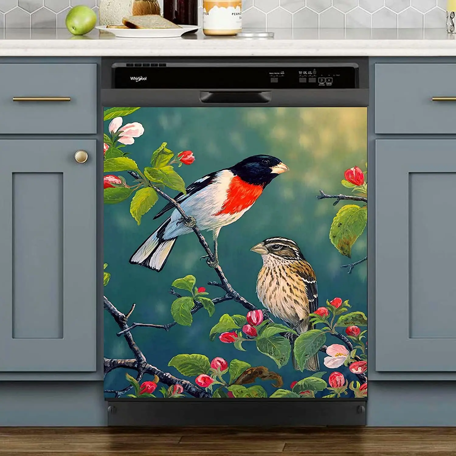 

Gifta Kitchen Decor Floral Bird Dishwasher Magnet Sticker,Flower Pastoral Style Refrigerator Magnetic Cover,Fridge Panels,Home C