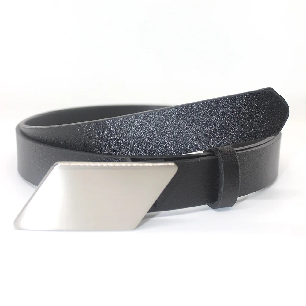 PU Leather Retro Diamond Silver Buckle Belt For Men's Versatile Young People's Belt 105CM