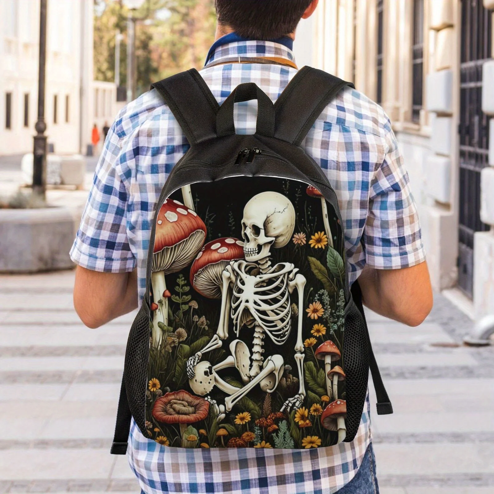 karbowana czaszka z nadrukiem w stylu ulicznym fajny plecak dla męskiej torby na co dzień