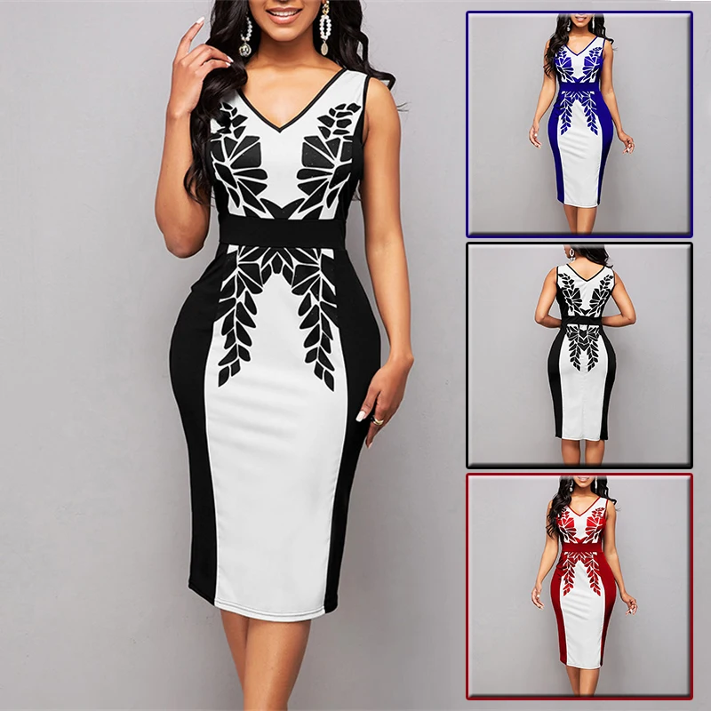 

Женское облегающее платье без рукавов, элегантное винтажное платье до колен с высокой талией и принтом в стиле пэчворк, лето 2022