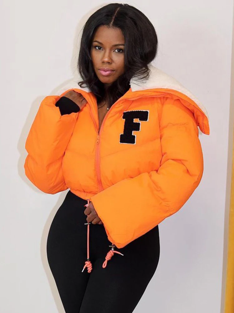 Sifreyr Y2K Letter Print Warm Jacket Coats Women Autumn Winter Zip Up Long Sleeve Down Wadded Jackets Fashion Streetwear Parkas