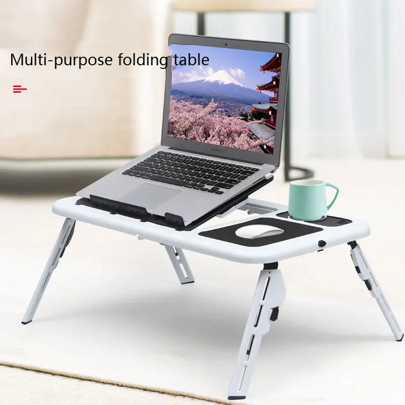 

2023 Multifunctional Standing Folding Computer Table Laptop Desk with Mouse Pad Cup Board USB Double Cooling Fan Laptop Stand