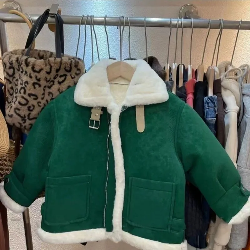 

New Girls Jacket Motorcycle Suede Kids Coats Fleece Children Jacket Winter Autumn BT2022188