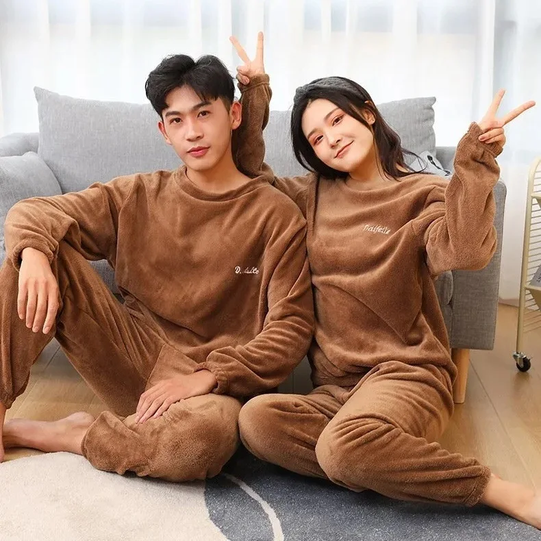 Autumn and Winter Fairy Warm Set Home Wear Casual Couple Home Lazy Pants Coral Fleece Loose Pajamas