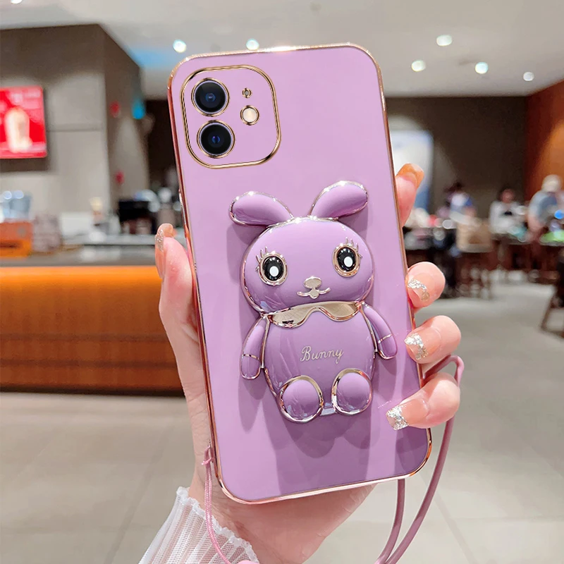 

Симпатичный мультяшный кролик Складная подставка для Iphone 12 чехол для телефона со шнурком роскошный чехол с покрытием