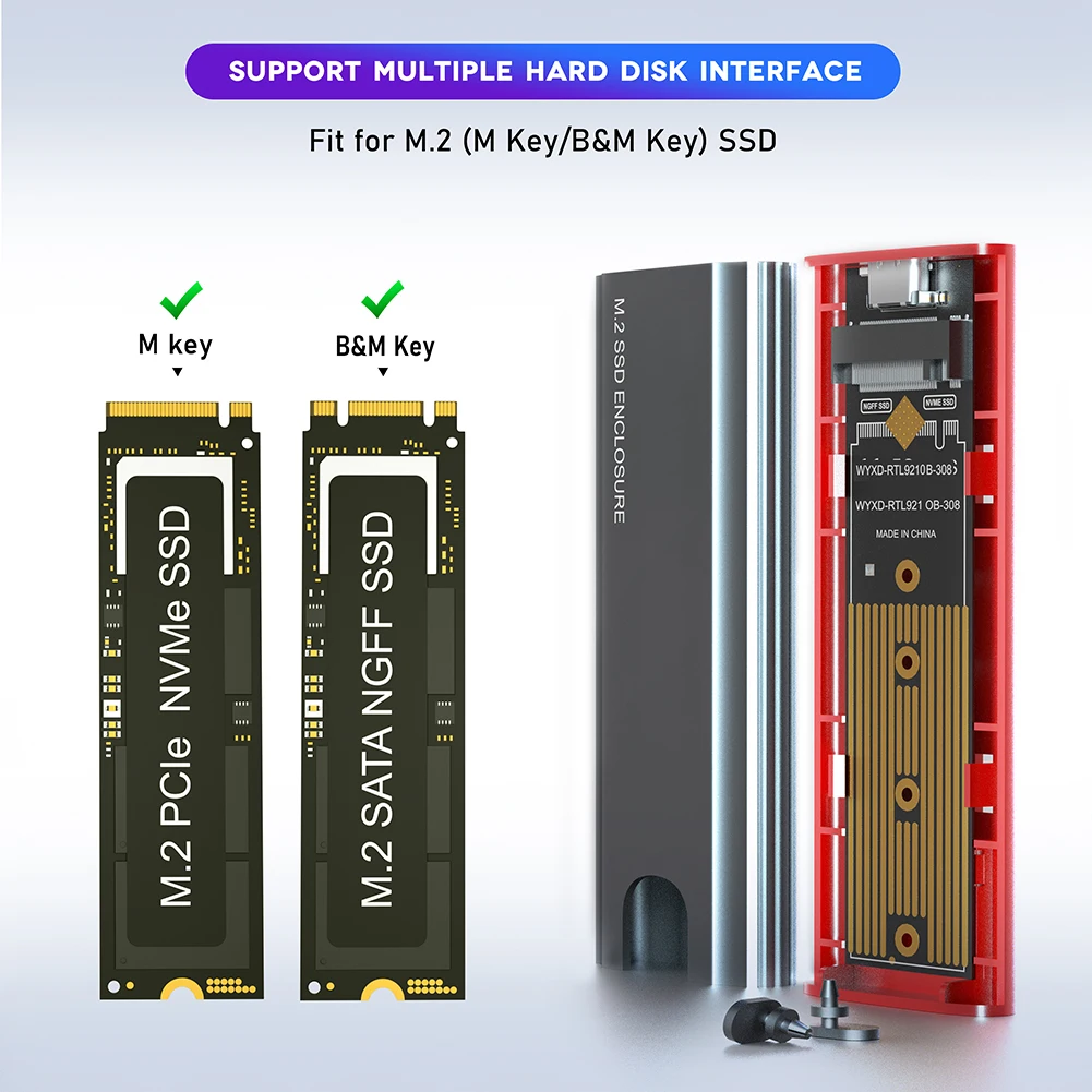 

Dual Protocol M2 Hard Drive Enclosure M.2 To USB Type C Adapter Box Mobile Hard Disk Box 2tb for Nvme Pcie Ngff Sata M/b Key Ssd