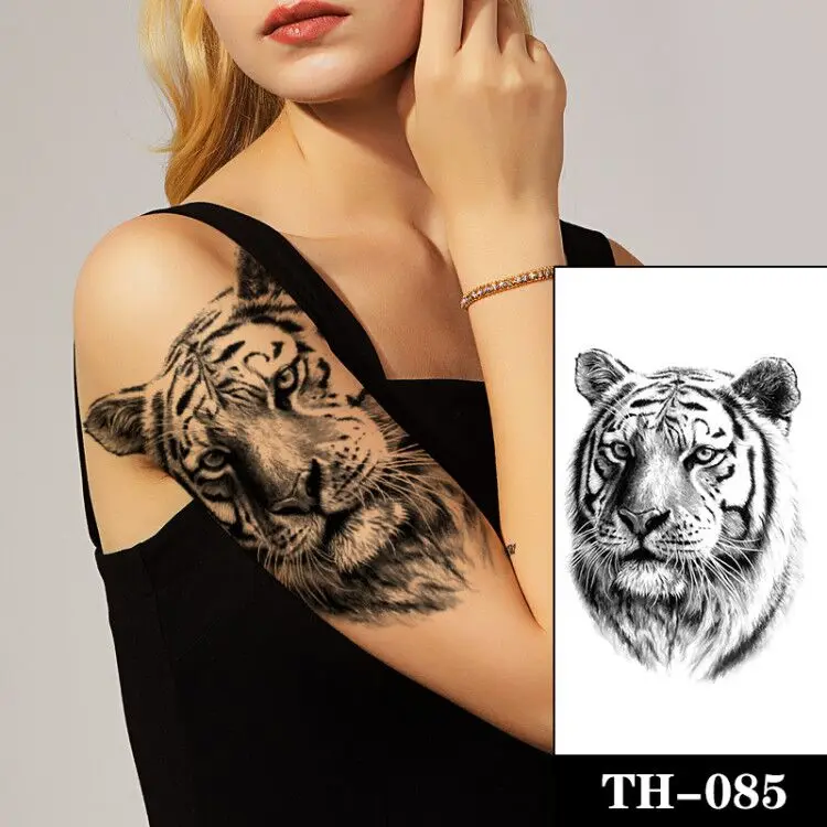 

Black Sketch Tiger Waterproof Temporary Tattoo Sticker Realistic Design Fake Tattoos Flash Tatoo Arm Body Art for Women Men