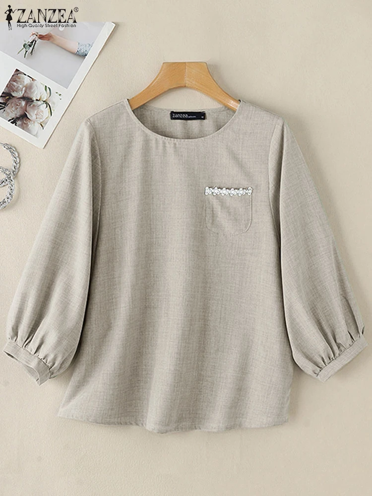 ZANZEA Женская туника с длинными пышными рукавами корейская мода свободные