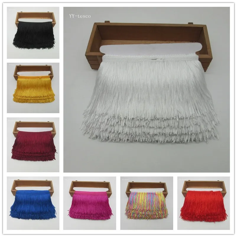 

10 Yard/Lot 10CM Long Polyester Lace Tassel Fringe Lace Trim Ribbon Sew Latin Dress Stage Garment Curtain DIY Accessories SM028