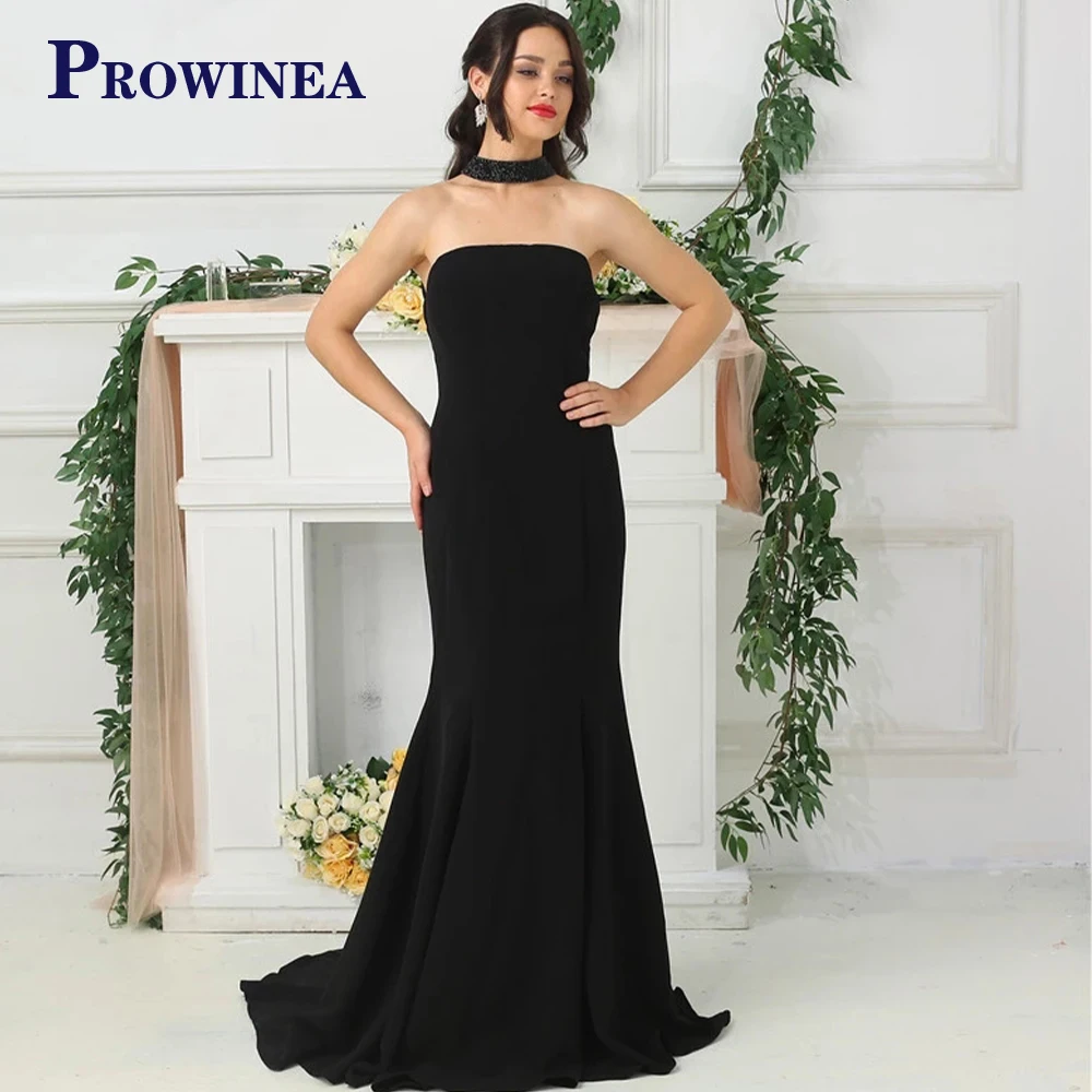 

PROWINEA Black Sexy Prom Dresses Halter Simple Jersey Formal Evening Gowns Party Long Dress Custom Made Vestidos Robes De Soirée