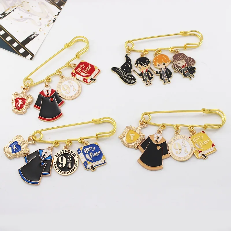 

Cartoon Magic Peripheral Brooch Hogwarts Academy Harries Potters Metal Badge Set with Anti Glare Safety Pins for Clothing