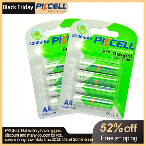 Аккумуляторные батарейки PKCELL AA Ni-MH 2200 мАч 8 шт