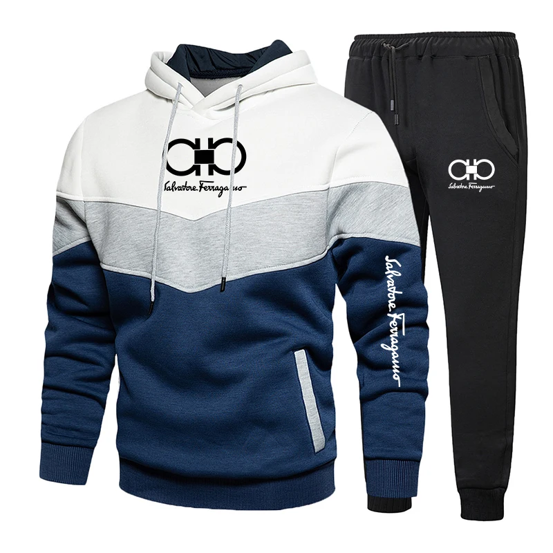 

Повседневный мужской теплый комплект с толстовкой, роскошный свитшот и брюки, Мужская Уличная одежда, топы, спортивные брюки, уличная одежда