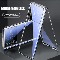 for vivo x80 pro magnetic adsorption 9h tempered glass phone case for vivo x70 x80 5g 360 double sided film protector flip cover