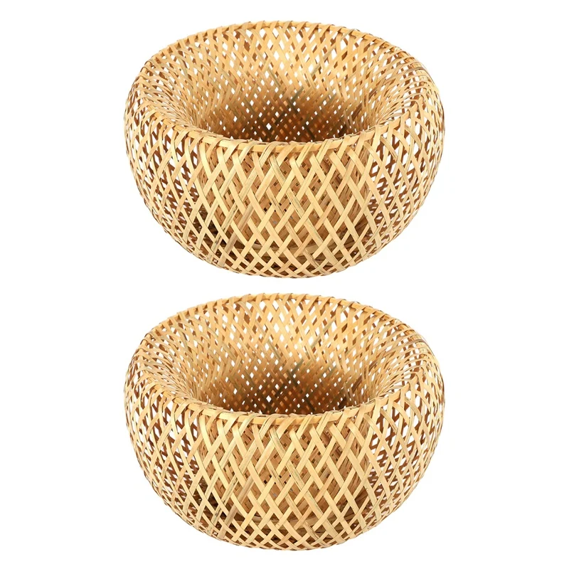 2X Bamboo Wicker Rattan Lampshade Hand-Woven Double Layer Bamboo Dome Lampshade Asian Rustic Japanese Lamp Design