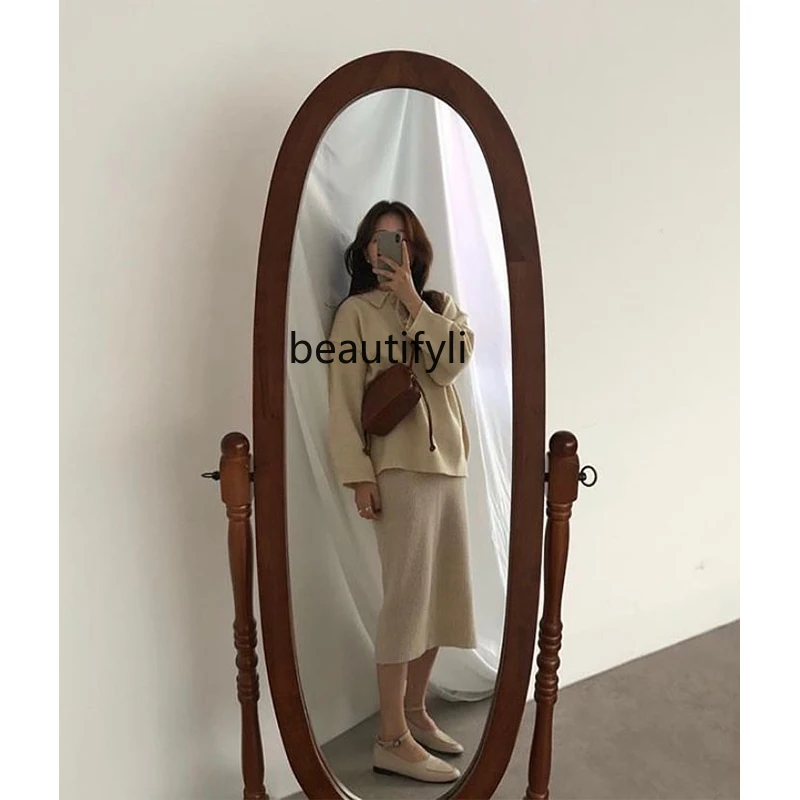 

zqSolid Wood Household Full-Length Mirror Floor Full-Length Mirror Clothing Store Bedroom Living Room Dressing Mirror