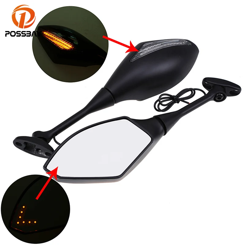 

POSSBAY Motorcycle Rearview Mirrors With LED Turn Signal Lights For Honda CBR600RR 2003-2008 CBR1000RR 2004-2008 Moto Espejo