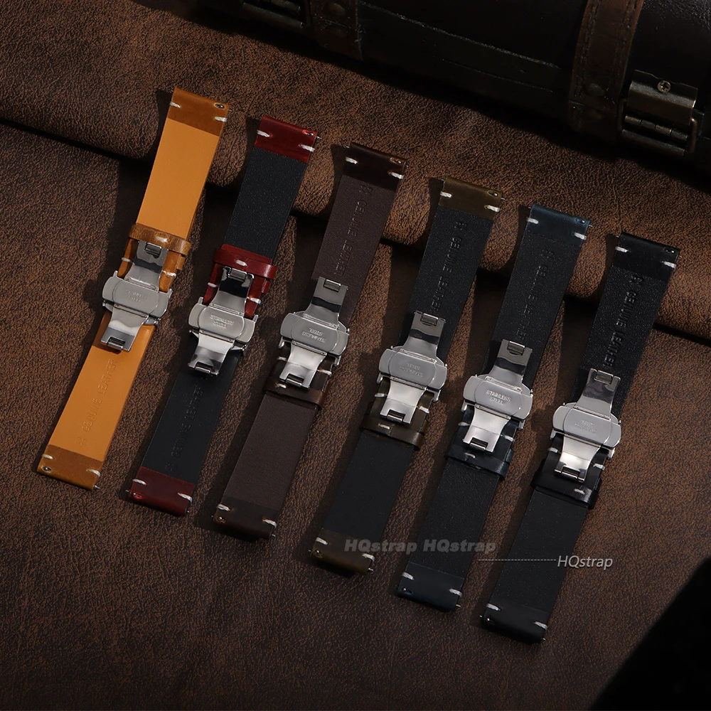 Ремешок из воловьей кожи с вышивкой для Seiko 18 мм, 19 мм, 20 мм, 21 мм, 22 мм, 24 мм, винтажный кожаный ремешок для часов, браслет с пряжкой-бабочкой (art.: 3920d098fd2c3) - 3920d098fd2c3