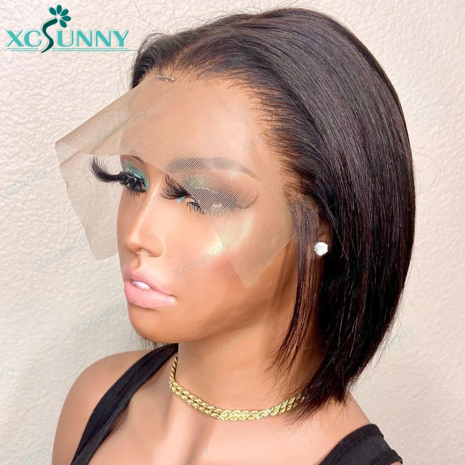 

13x6 Lace Front Bob Wig Human Hair Short Straight Lace Frontal Wig Free Part Pre Plucked Remy Brazilian xcsunny