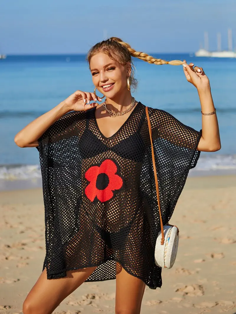 

See Through Beach Cover Up Crochet Beach Dress 2023 Women Beach Outfits Sexy Beachwear Hollow Out Summer Outfits Bikini Cover Up