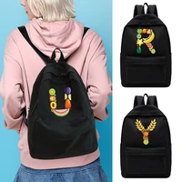 casual travel backpack student school bag large capacity laptop bag canvas fruit letter pattern zipper organizer shoulder bag