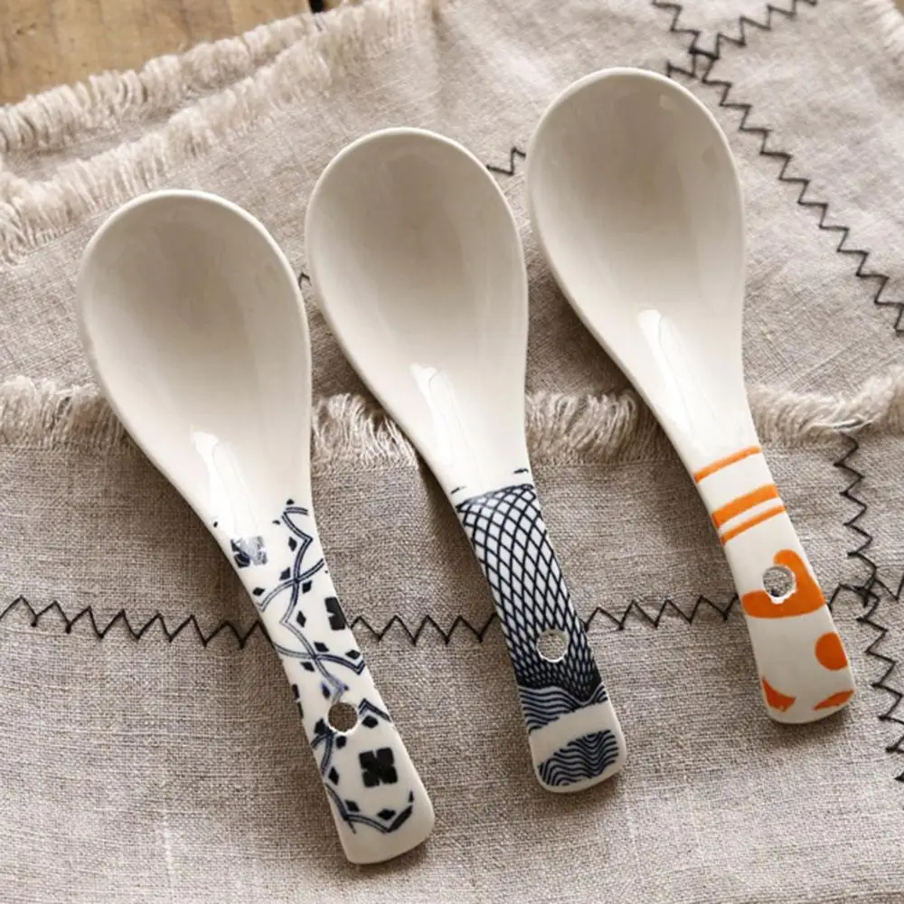 

Ceramic Spoon For Eating Glaze Porcelain Japanese Scoop Porridge Soup Spoons Tableware Restaurant Household Kitchen Utensil