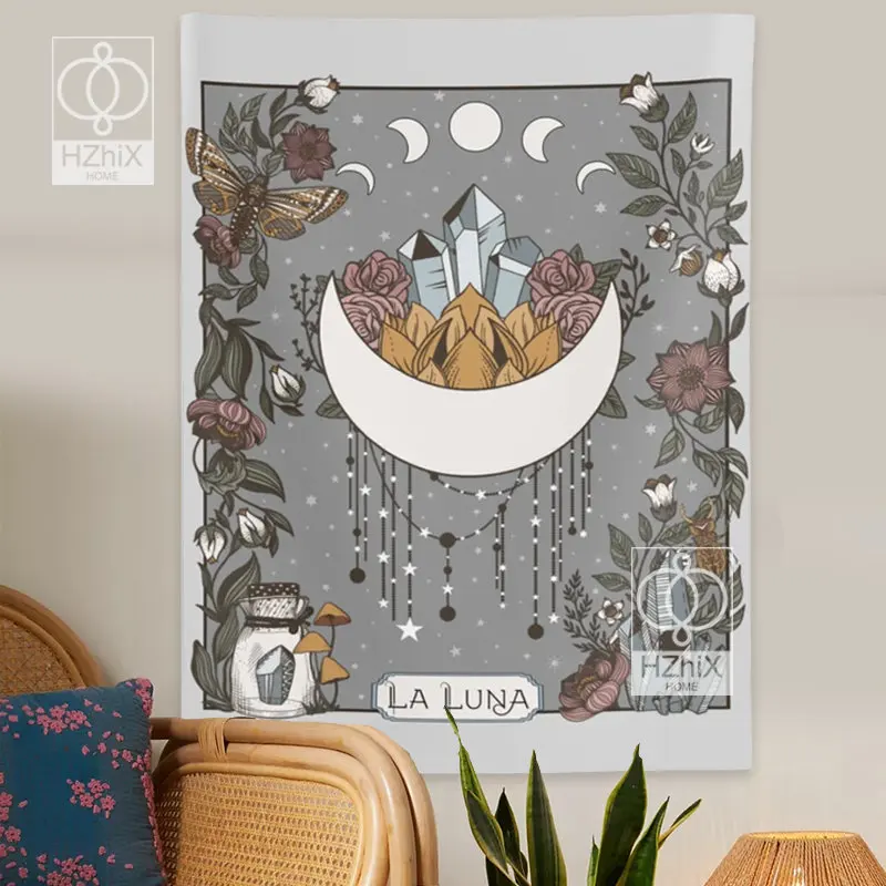 

New Tapestry Wall Hanging Moon Phase Tarot Card Psychedelic Scene Home Decoration Nature Hanging Wall Art Large Cloth Tapestry