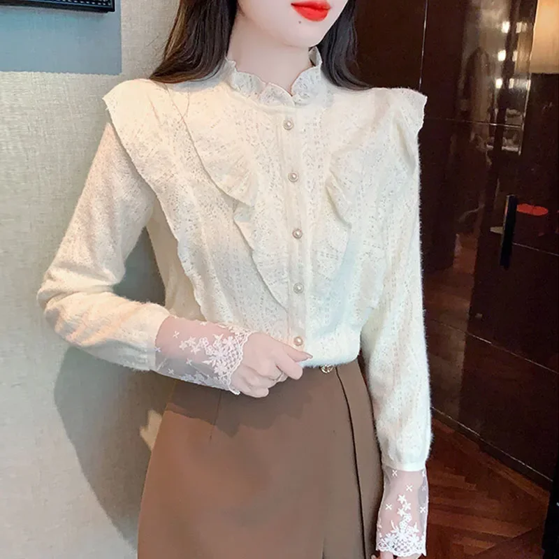 Зимняя модная женская рубашка с рюшами и длинными рукавами бархатная утепленная