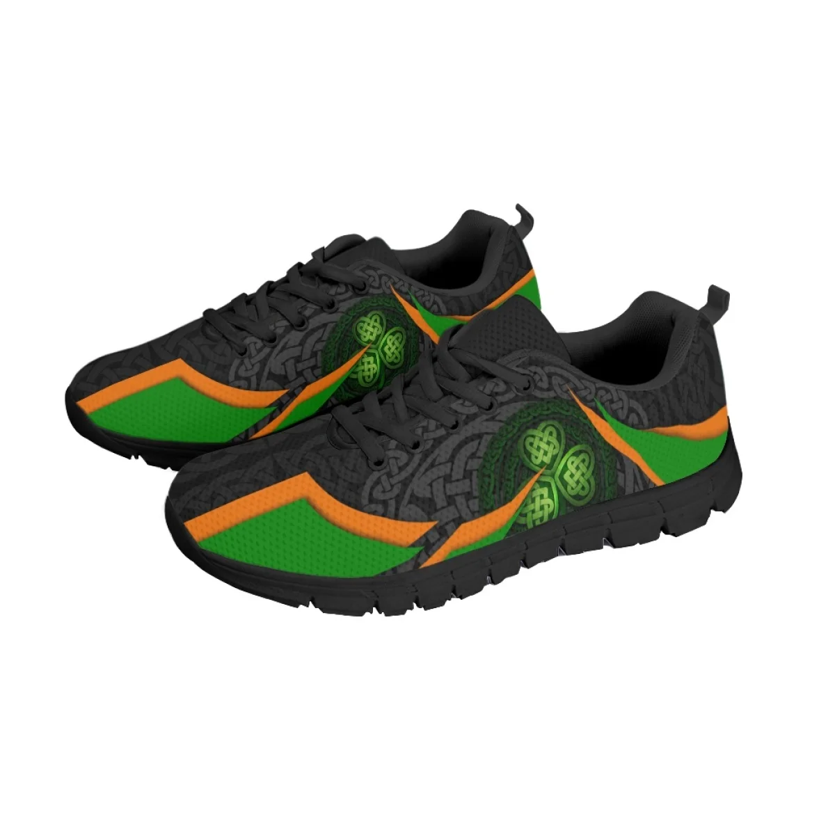 Saint St Patricks Day Shamrock Print Lace-up Sneakers Casual Mesh Soft-Soled Shoes For Teenagers Running Breathable Flats Shoes