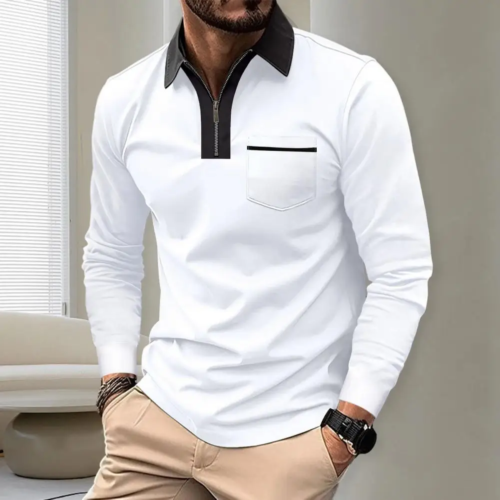 

Универсальная мужская рубашка, пуловер на молнии, с воротником с лацканами, впитывающий пот карман, идеально подходит для весны и осени, мягкая