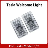 for tesla model 3 s y x car door welcome light led logo projector puddle lights wireless step lamp car modified accessories