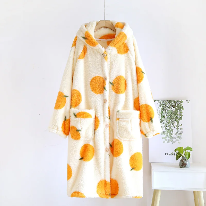 Winter Women's Robes Flannel Pajamas Warm Bathrobe Sleep Lounge Sleepwear Home Wear Pyjama Pour Femme Kawaii Housecoats For Home