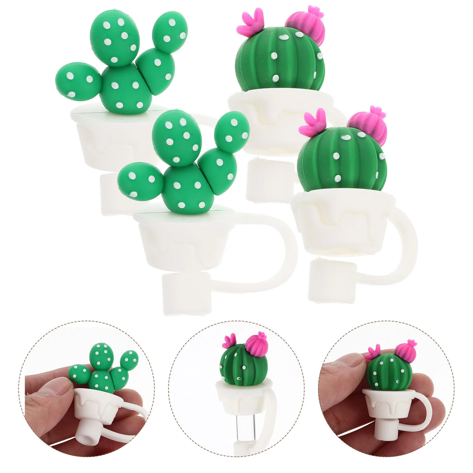 

4Pcs Adorable Straw Tips Cover Drinking Straw Tips Lids Cactus Straw Topper Dust Cover