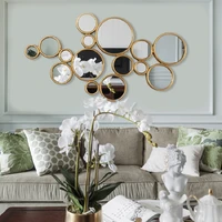 luxury gold large cosmetic makeup mirror table round decorative wall mirrors sticker miroir decoratif living room decoration