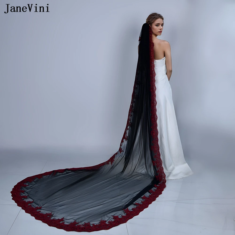 Винтажная черная длинная фата JaneVini
