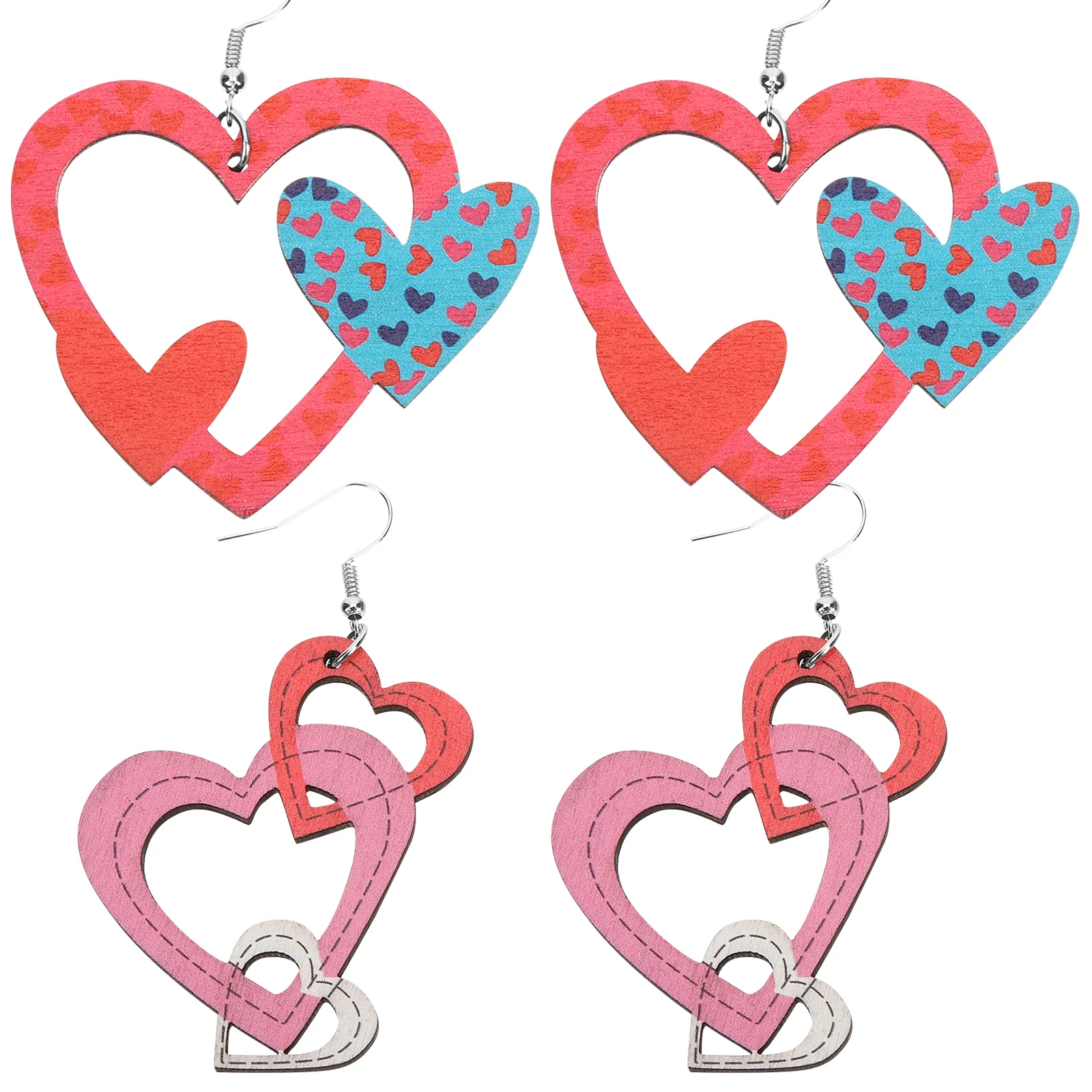 

2 pairs of Valentine's Day Heart Dangle Earrings Drop Earrings Accessory for