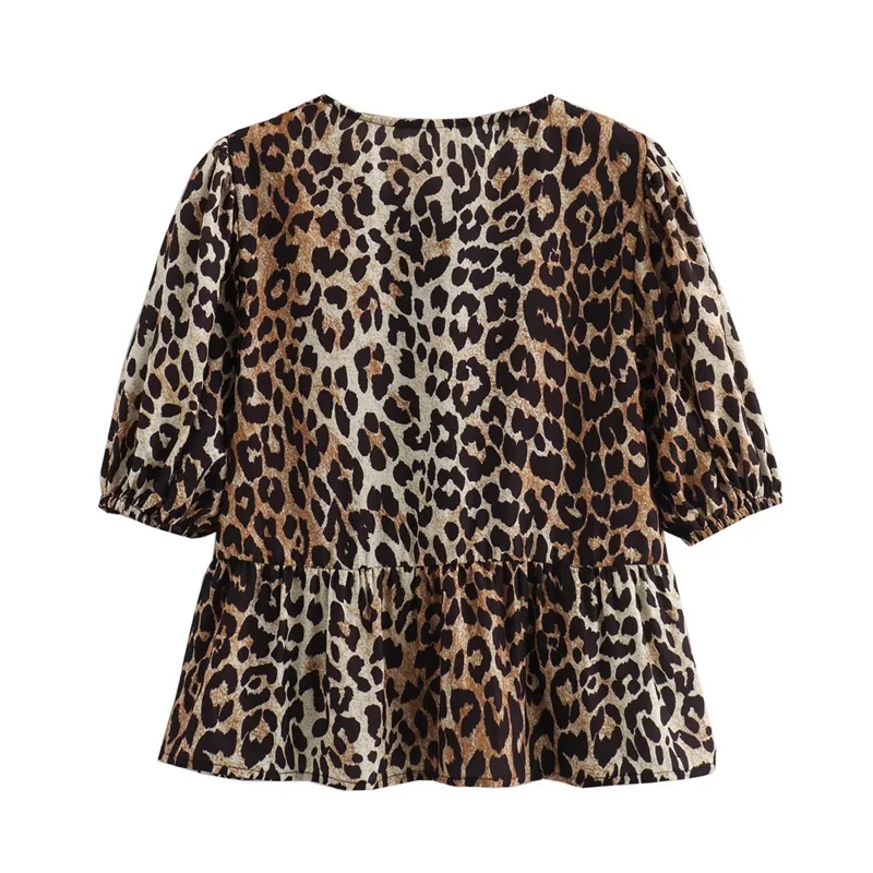 Винтажная женская блузка с леопардовым принтом
